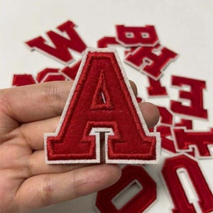 Patch bordado com letras vermelhas de 2,1 polegadas, patches de alfabeto com nome faça você mesmo, patches de letras para bolsas de roupas, patches para passar a ferro