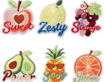 Cute Tropical Fruit Iron-On Patches,Fruit Patches Cartoon Badges,Embroidered DIY Appliques for Clothing Bags Jackets