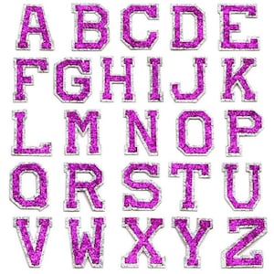 Parche de letras con lentejuelas moradas de 5 cm, parches para hacer tú mismo con el nombre del alfabeto, parches para bolsos de ropa, apliques de letras termoadhesivos