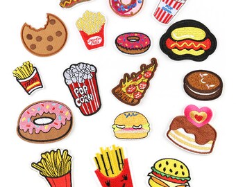 Embroidered Food Iron On/Sew On Patch,Chocolate Cookie Adornment Applique,French Fries Patch,Hot Dog Patch, Fast Food Foodie Badge