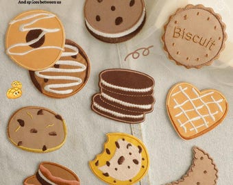 Biscuit Embroidered Patches,Cute Cartoon Biscuit Patch,Food Patch,Decorative Patch,Self Adhesive Patches