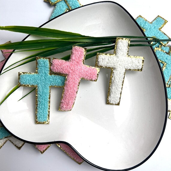 Chenille Cross Patch With Gold Glitter, Cross Patch,diy Patch,self Adhesive  Patches,faith 