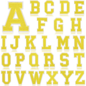 Parche de letras amarillas de 3,1 pulgadas, bordado con plancha, apliques de nombre y alfabeto para ropa, bolsos y accesorios.