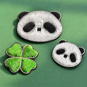 Cute Adorable Panda Brooch Patch Cartoon Pin Clothing Accessory Couple's Jewelry,Metallic Silk Badge Handmade Embroidered Patch Decoration