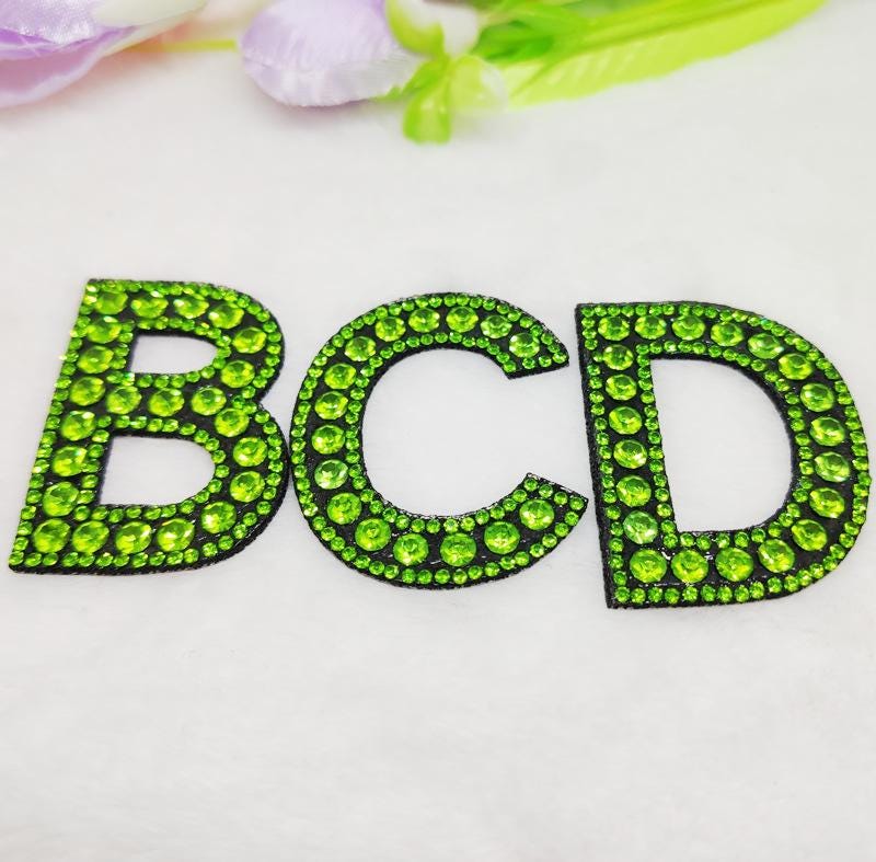 2.0 Inch Green Rhinestone Letters Patch,diy Name Alphabet Letter ...