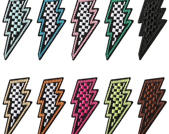 Lightning Bolt Checkerboard Embroidered Patch,Thunderbolt Badge Applique Patch Iron On