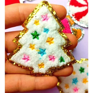 Christmas Tree Patch,Embroidered Patch,Christmas Tree Chenille Patches,Glitter Patches,Iron On Patch