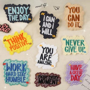 Patches Positivos, Patches de Apliques de Emblemas Bordados para Passar a Ferro, Patches de Letras, Patches para Jeans, Bolsas, Chapéus, Decoração de Roupas