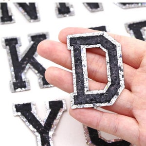 Black/Blue Sequin Letters Patch,Iron On Patch,DIY Name Alphabet Patches,Glitter Letters Patch