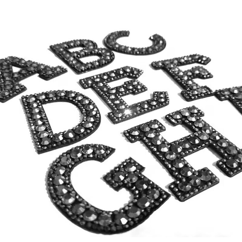 Letras Rhinestone Black Rhinestone Letters Patch,diy Name Alphabet Letter Applique ...
