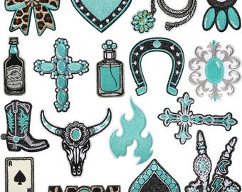 Blue Western Patch,Cowboy Embroidery Patch,Boots Patch,Hat Patch,Cross Patch,Iron On Patch