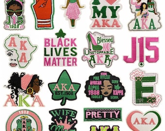 AKA Sorority Iron On Patch,Pink and Green Embroidered Appliques Patches