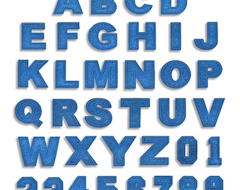 Écusson lettres bleues 2,3 pouces/1,49 pouces, lettres bleues pailletées, chiffres brodés, écusson thermocollant, application, écussons alphabet à faire soi-même
