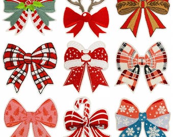 Christmas Bow Patch,Embroidered Bowknot Patches,Iron On Patch
