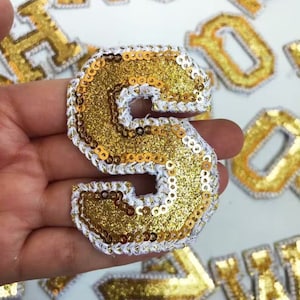 Gold Sequins Letters Patch,Clothing Decoration Embroidery Patches Applique Accessories A-Z,Iron On Patch