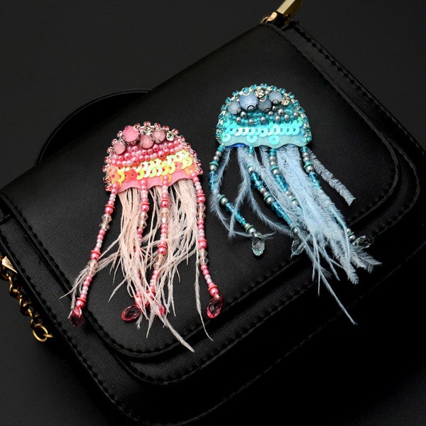 Beaded Jellyfish Tassels Patch,Embroidery Rhinestone Sequined Applique Patch Supplies For Coat,T-Shirt,Costume Decorative Sew On Patches