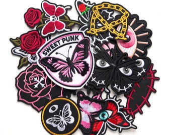Butterfly Eye Rose Skull Embroidered Patch,Gothic Punk DIY Applique for Jackets Jeans Hats Bags,Iron On Patches
