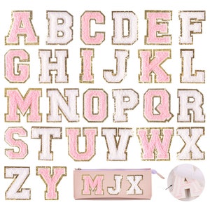 Parche bordado de chenilla con letras, autoadhesivo con purpurina dorada de 5,6 cm, ideal para hacer tú mismo.