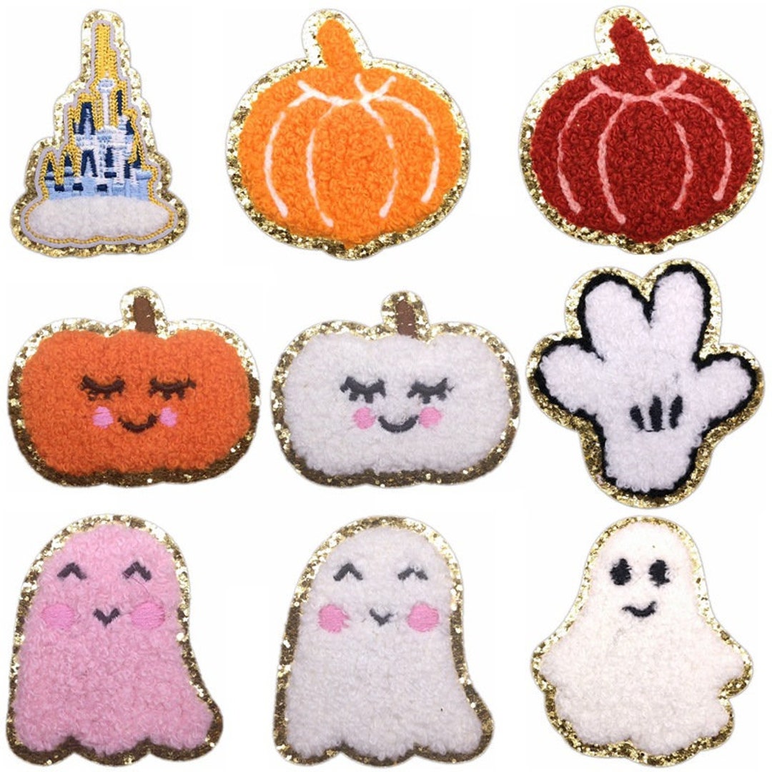 Ironon Halloween Patchespumpkin Chenille Glitter Patch Etsy