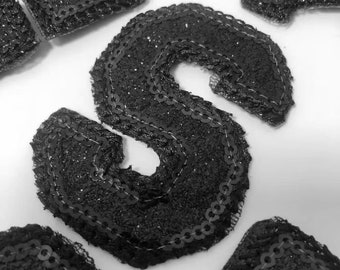 2,56 pouces paillettes noires lettres fer sur patch applique bricolage nom alphabet patchs pour vêtements chapeaux sacs accessoires