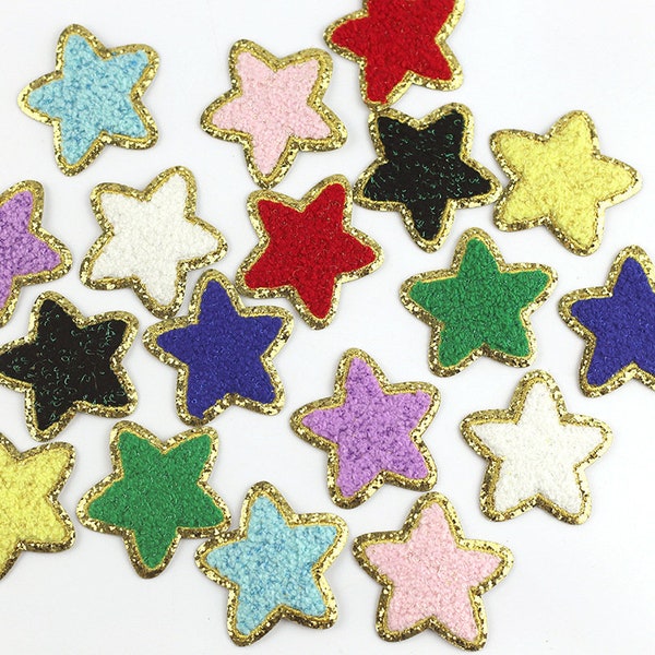 Star Chenille Patch,Colorful Iron-on Star Chenille Patch,Glitter Embroidered, Multiple Colors,Star Patch,Iron-on Star Chenille Patch