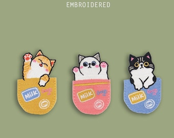 Cartoon Pocket Cat Patch,Self Adhesive Patch Cat Badge,Cat Applique Embroidery Patch,Animal Decorative Patch
