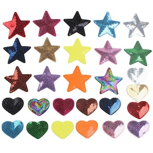 Star Sequin Patch,Heart Sequin Patch,Sparkling Applique For Clothing Bags DIY,Iron On Patches