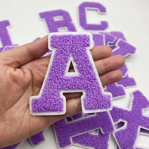 A Set Of 3.14 Inch Purple Letters Chenille Patch Embroidered Diy Name Alphabet Patches For Clothing Hats Bags Accessories,Iron On Patch(A-Z)