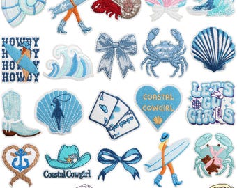Patchs fille bleus, patch bébé surf/plage, patch vague de mer, patchs cow-girl, patch brodé, insigne fer sur patch