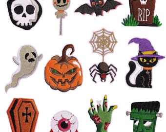 Halloween Ghost Patches,Embroidered Pumpkin SKull Patches,Iron On Patch