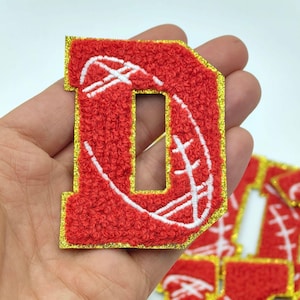 2.9 Inch Football Letters Chenille Iron On Patch,Glitter Letter Patches,Embroidered Applique Letters DIy Name Badge Alphabet Patches