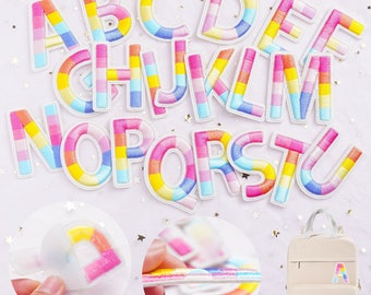2.5 Inch Rainbow Letter Embroidered Patch Applique Diy Name Alphabet Patches For Clothing Hats Bags Accessories,Self Adhesive Patches