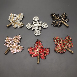 Perlen Glitter Ahornblatt Patch, Sequin Crystal Patch, Kleidung Accessoire Sew On Patch für DIY, dekorative Kleidung Patches
