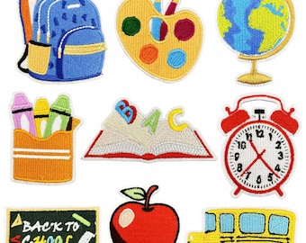 School Elements Embroidered Patch,Blackboard Patch,School Bus Patch,Schoolbag Patch,Teacher Patch,Iron On Patch