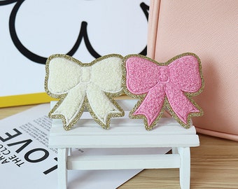 Chenille Bow Patches,Bow Iron On Chenille Glitter Patch,Bow Patch Embroidered Badge Patch For T-Shirt Coat Jacket Clothes Backpack