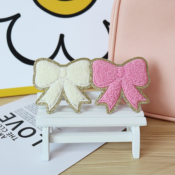 Chenille Bow Patches,Bow Iron On Chenille Glitter Patch,Bow Patch Embroidered Badge Patch For T-Shirt Coat Jacket Clothes Backpack