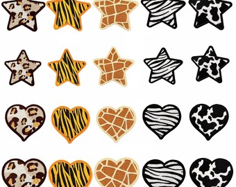 Leopard Print Star Patch,Cheetah Heart Patch,Embroidered Patch,Iron On Patch