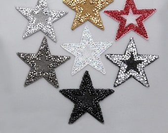 2Pcs Rhinestone Star Patches,Cool Sparkling Star Applique For Clothing Bags DIY,Iron On Patch