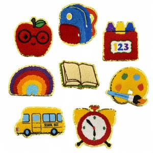 School Chenille Patch,Education Elements Embroidered Patch,Rainbow Patch, Pencil Patches, Schoolbag Patch,School Bus Patch,Iron On Patch