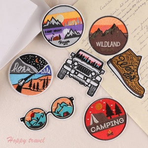 Outdoor Embroidered Iron On Patches,Vintage Retro Patches,Mountain Camping Adventure Patch