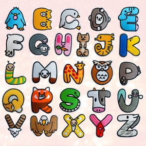 Patches de letras de animais fofos de 1,6 polegadas, apliques de letras bordadas, patches de alfabeto com nome faça você mesmo para roupas, bolsas, remendo para passar a ferro