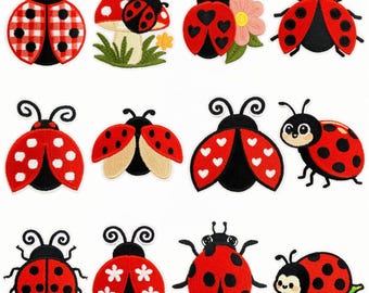 Cartoon Ladybug Iron On Embroidered Patches,Kawaii Insect Applique for Kids Clothes, Jackets, Backpacks