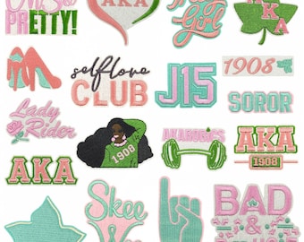 AKA Sorority Embroidered Patches,Pink and Green Iron On Patch Appliques Badge