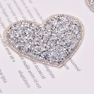 Patch de coração com strass, aplique de coração brilhante para bolsas de roupas, faça você mesmo, patch para passar a ferro