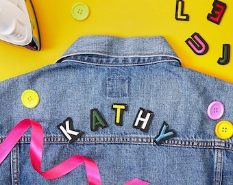 1.5 Inch Mini Color Letters Patch,Embroidered Patch Applique DIY Name Badge Patches For Clothing Hats Bags Accessories,Iron On Patch