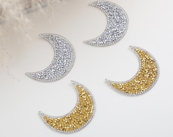 Crescent Moon Rhinestone Patch,Moon Patch,Sparkling Moon Applique Patch For Clothing DIY Decorative Accessories,Iron On Patch