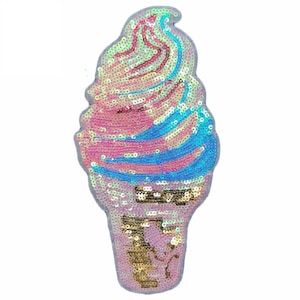 Ice Cream Sequined Applique Patch,Paillette Patch,Sequins Patch Supplies for Coat,T-Shirt,Costume Decoration Patches,Sew On Patch