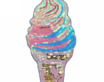 Ice Cream Sequined Applique Patch,Paillette Patch,Sequins Patch Supplies for Coat,T-Shirt,Costume Decoration Patches,Sew On Patch
