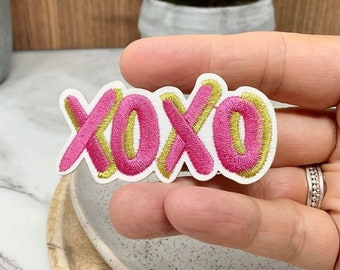 XOXO Patch,Embroidered DIY Badge,Girls Teen Backpack Jacket Accessory,Metallic Pink Love Hugs Kisses Romantic Iron On Patch