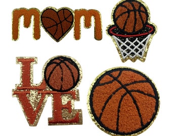 Basketball Chenille Embroidered Patch,Love Patch Mom Patch For Bags Clothes,Glittering Decorative Patches Iron On